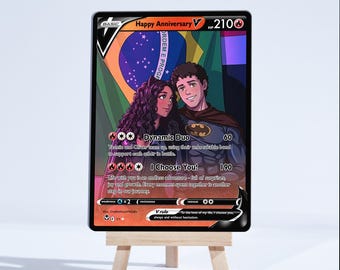 Carta olografica personalizzata ispirata ai Pokémon per coppie, regalo di nozze e anniversario, cartolina fotografica personalizzata, ricordo romantico, regalo unico per coppie