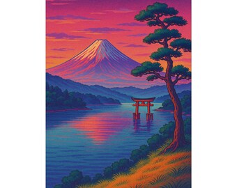 Japanese Mountain Giclée Print, Scenic Landscape Poster