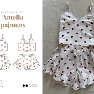 Amelia Pajamas Sewing Pattern: Women&#39;s Loungewear Set (PDF Download)