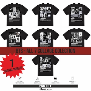 May include: A collection of seven black t-shirts featuring monochromatic photo collages and dictionary-style definitions for the words closer, epiphany, hope, amygdala, serendipity, singularity, and euphoria, presented as digital print files.