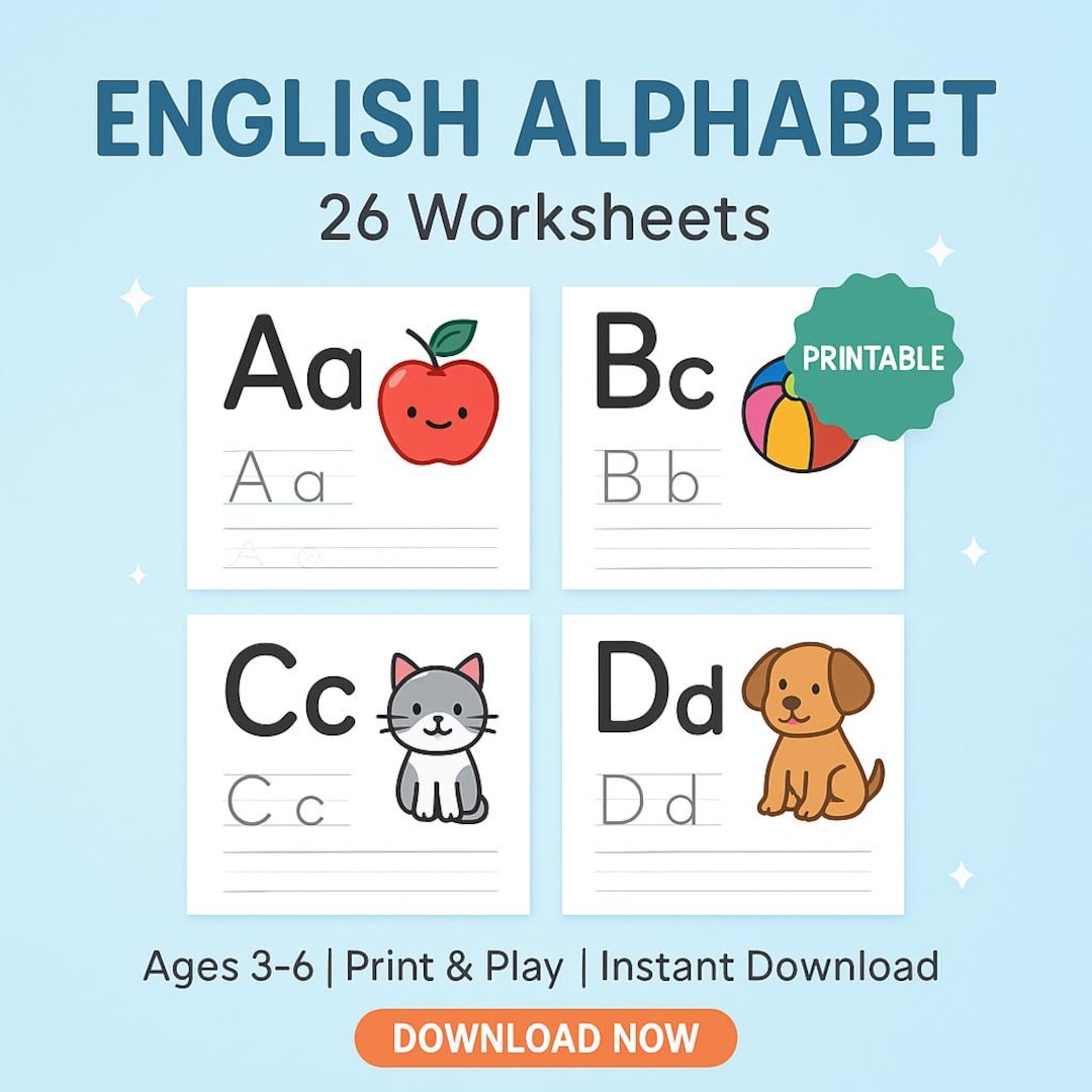 English Alphabet Printable PDF | 26 Educational Worksheets Kids