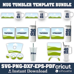 Könnte beinhalten: Ein digitales Vorlagenpaket für Becher und Tumbler. Enthält Designs für 325 ml, 355 ml und 444 ml Becher sowie 591 ml, 887 ml und 1183 ml Tumbler. Enthält auch ein 710 ml Tumbler-Design.