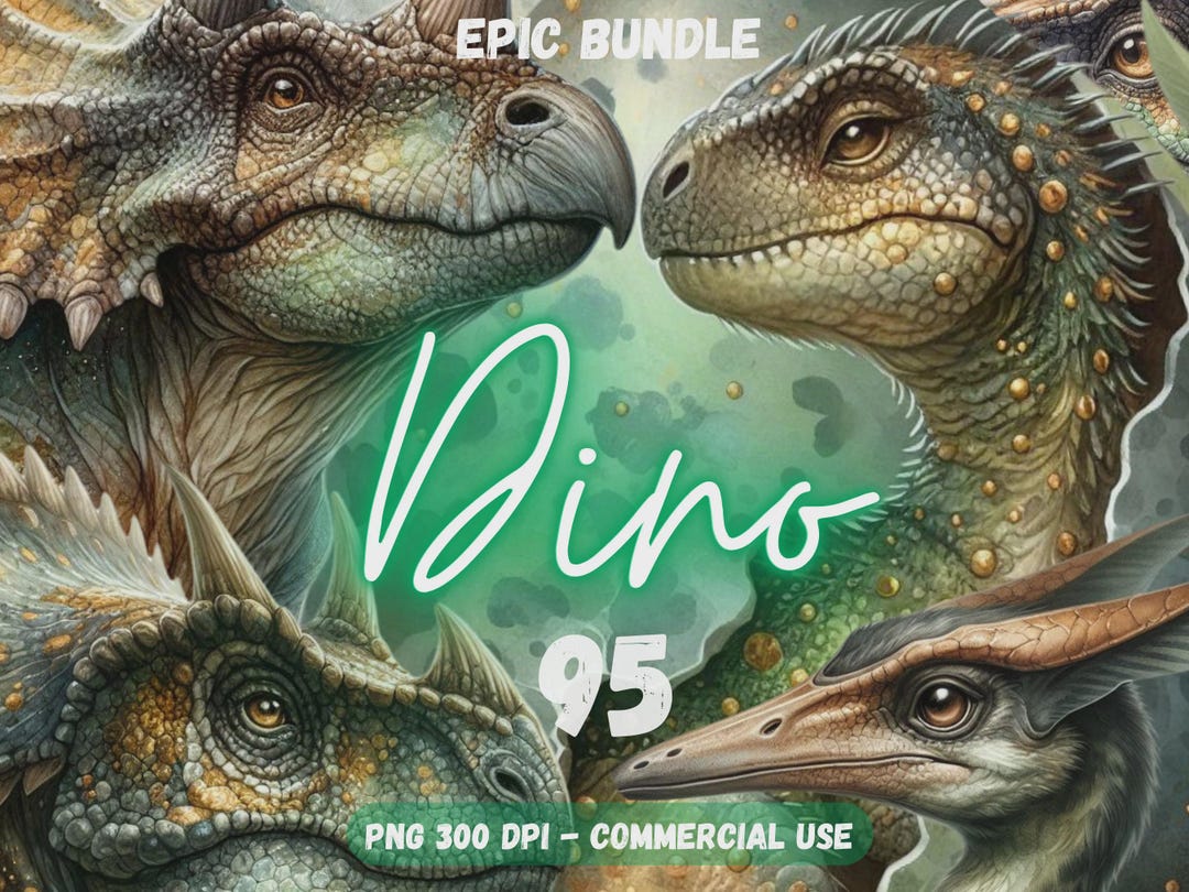 Dino Watercolor Dinosaur Fantasy PNG Digital Clipart Bundle Image Dino ...