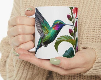 Taza floral de colibrí / Taza de café de cerámica