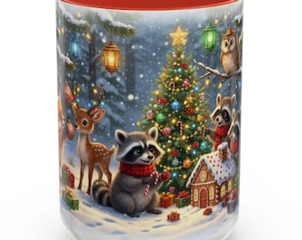 Taza de café con animales navideños del bosque: artículos festivos para beber