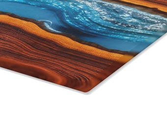 Tabla de cortar de vidrio con temática de río de resina epoxi, decoración de cocina azul, tabla de preparación de alimentos única, regalo de chef casero, accesorio de comedor costero