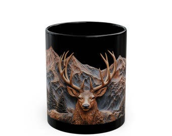 Taza de café con ciervo majestuoso - Diseño rústico de naturaleza al aire libre