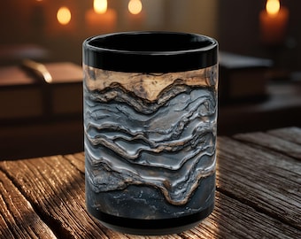 Taza con diseño abstracto de piedra de ágata / Taza de café de cerámica negra