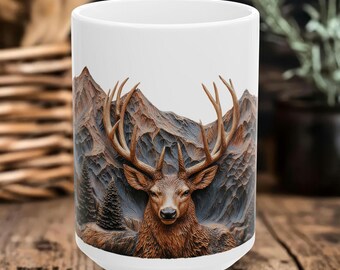 Taza rústica de ciervo, regalo para amantes de la naturaleza, decoración para cabaña, taza de café con diseño de vida silvestre, taza para aventuras al aire libre