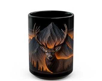 Taza de cerámica con ciervo de montaña, decoración para cabaña, regalo para amantes de la naturaleza