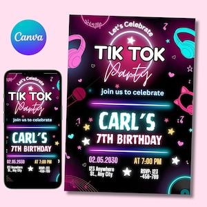 TikTok Birthday Invitation Template: Editable Music Party Invite (5x7, Digital Download)