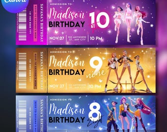 Invitation d'anniversaire modifiable de chasseur de démons, invitation de billet de Kpop, laissez-passer de fête de style concert, téléchargement numérique instantané, 3 conceptions de billets modifiables