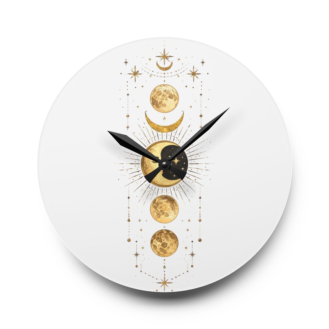 Celestial Moon Phases Acrylic Wall Clock | Gold Mystic Moon Design - Etsy