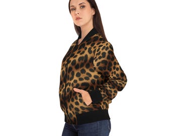 Chaqueta bomber con estampado de leopardo para mujer, abrigo informal con estampado animal de moda
