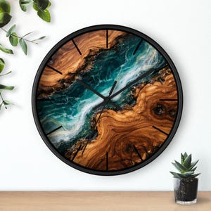 Reloj de pared con diseño de olas marinas / Reloj con estampado de vetas de madera / Decoración de pared moderna / Reloj silencioso