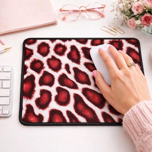 Red Leopard Print Gaming Mouse Pad | Animal Print Desk Mat