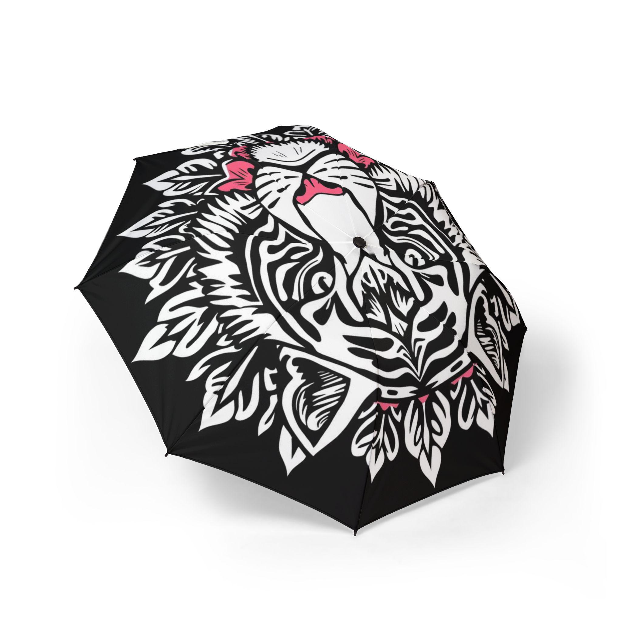 Tiger Print Foldable Umbrella – Semi-automatic, Lightweight Travel