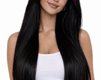 1B Natürliche Schwarze Remy Echthaarverlängerungen - Keratin Flat Tip oder Tape-In
