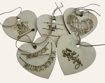 Engraved Wooden Heart Gift Tags – Birthday, Valentine’s Day & Thank You