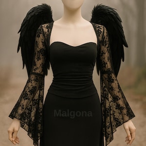 Women's Gothic Lace Bolero Shrug, Sheer Long Sleeve Cover Up, Victorian Vampire Mesh Top, Halloween Costume, Witchy Alt Fashion