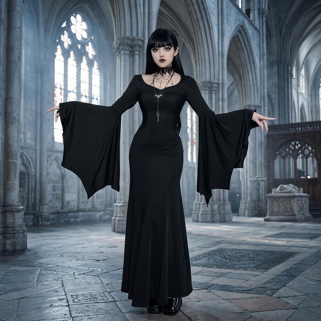 black dress with wing sleeves Batwing lds_30_l Bridesmaids in Black🖤🖤🖤🖤, ., Color:NOIR FLORA like train