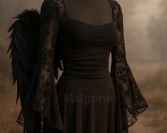 Lace Witch Sleeves Bolero Gothic Vampire Shrug Long Sleeve Sheer Cover Up for Halloween Costume Party or Festival Outfit Accessory