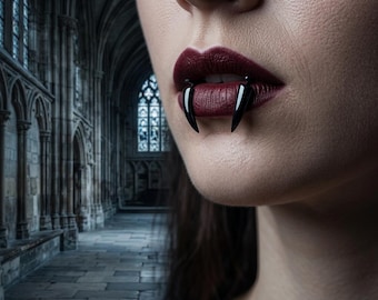 Gothic Fang Lip Cuffs | Stainless Steel Fake Piercing Rings | Non Piercing Punk Jewelry | Vampire Halloween Accessory Gift For Women Costume