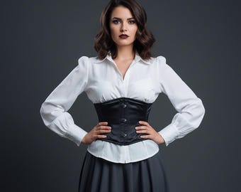 Heavy Duty Under bust Waist Trainer Steel Boned Cotton Black Corset
