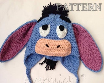 Blue Donkey Crochet Hat pattern *Pattern only*