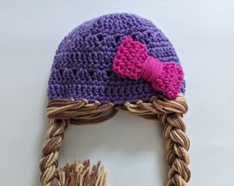 Purple Rapunzel Hat with Pink Bow *Ready to Ship!"