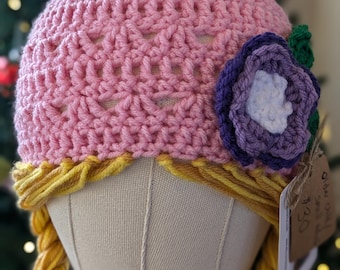 Pink and Purple Rapunzel Hats with Long Braids
