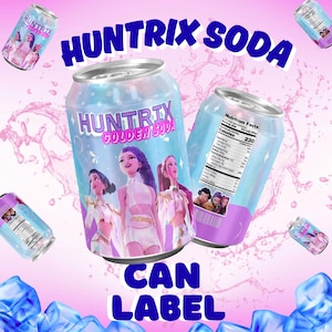 Cazadores de demonios del Kpop, etiquetas para latas de refresco Huntrix, envoltorio de lata Huntrix, Rumi Mira Zoey, Jinu, imprimible para fiesta de cosplay de Huntrix del Kpop, Halloween