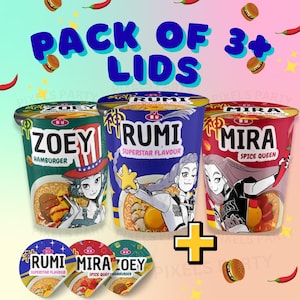 Cazadores de demonios del Kpop, etiquetas para fideos instantáneos Ramyeon, fiesta de cosplay Huntrix Ramen, Rumi Mira Zoey, fiesta del Kpop, paquete imprimible, fiesta de Halloween