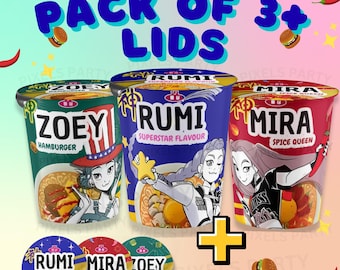 Kpop Demon Hunters, Cup Noodle Labels Ramyeon, Cosplay Party Huntrix Ramen, Rumi Mira Zoey, Kpop party, Printable pack, Halloween party