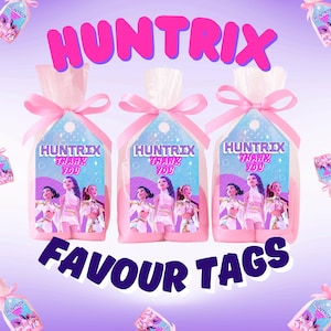 Druckbare Huntrix Gunst Tags | KPop Geburtstag Party Mitbringsel Tags | Druckbare Digitaler Download | KPop Partyzubehör | Huntrix-Thema Party Dekor