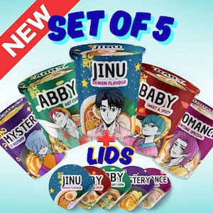 Kpop Demon Hunters, Cup Noodle Labels Ramyeon, Kpop Saja Boys Cup Noodles, Cosplay Party Huntrix Ramen,  Kpop party, Printable pack Jinu cup