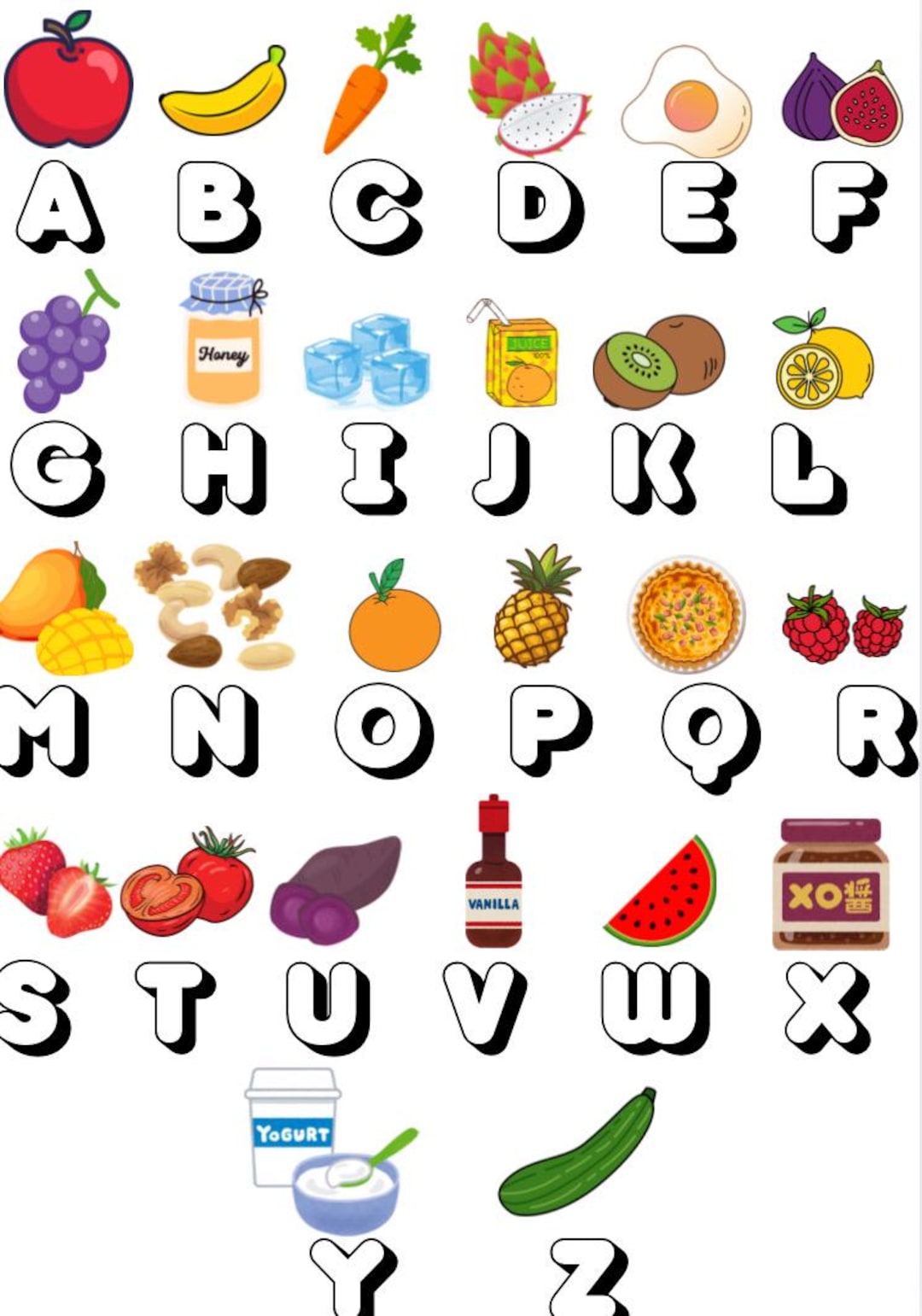 Abc Food Chart Food Alphabet Poster | Printable ABC Chart for Kids | Preschool and ...