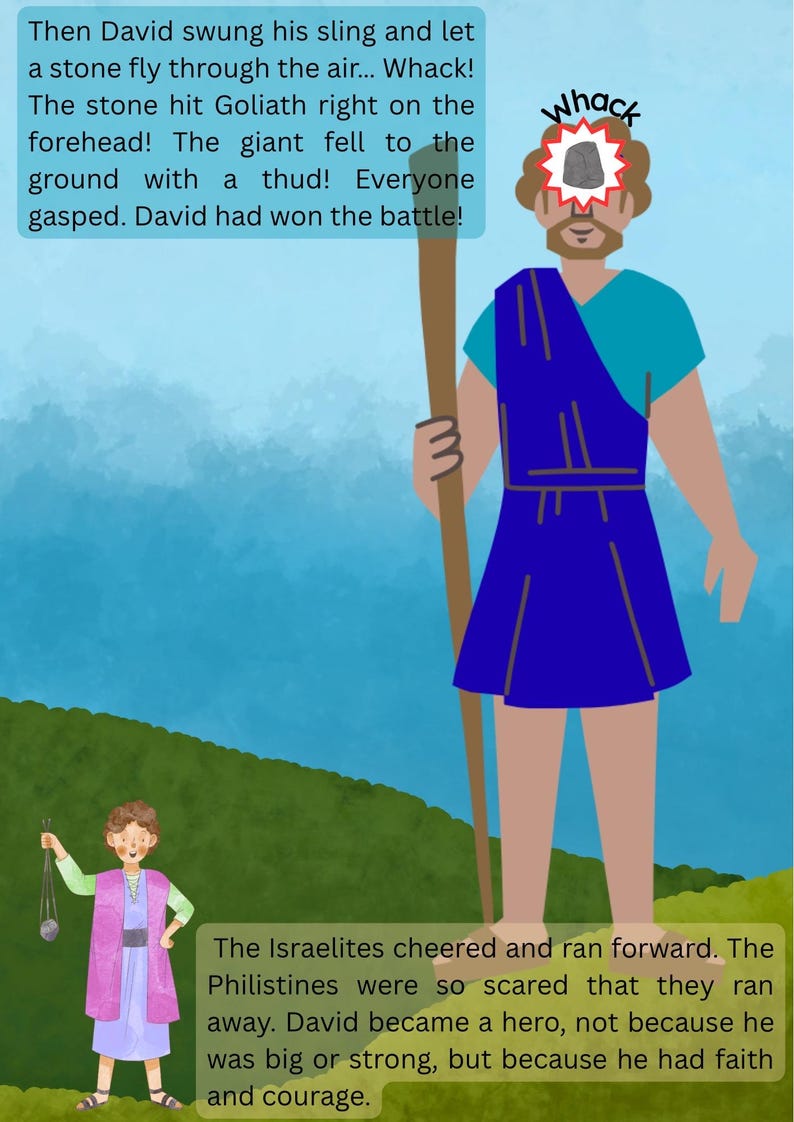 David and Goliath Printable Bible Story Etsy