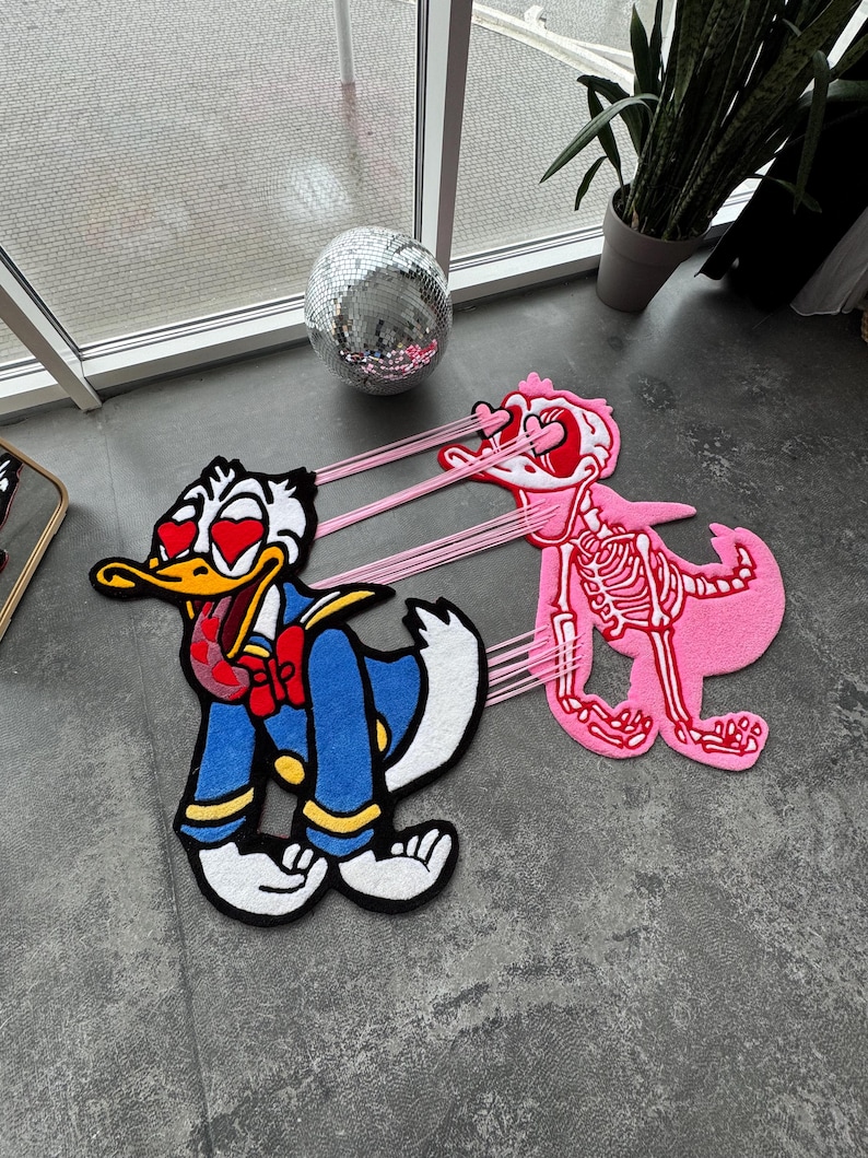 Pink Duck Rug Cartoon Duck Inspired X-ray Handmade Rug, Donald Double Layered Tufting ...