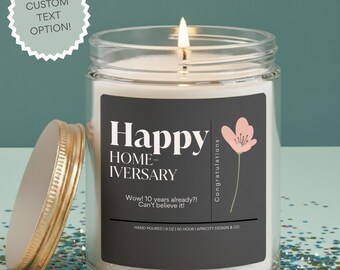 Candela personalizzata Happy Home-iversary di Relator, regalo: candela in cera di cocco e albicocca (4 oz, 9 oz)