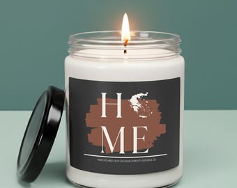 Bougie de soja avec carte du pays de la Grèce : cadeau pour un ami des Balkans