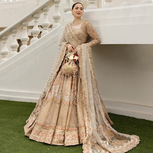 Gold Bridal Lehenga Choli Bridal Anarkali Gown Wedding dresses Mehendi Barat Nikkah dress Guest Partywear Outfit Made to Order