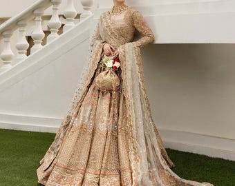 Gold Bridal Lehenga Choli Bridal Anarkali Gown Wedding dresses Mehendi Barat Nikkah dress Guest Partywear Outfit Made to Order