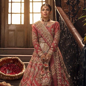 Rose Pink Bridal Lehenga: Embroidered Pakistani Wedding Dress Indian handmade Clothes Eid mehndi Party Style Dress Stitch Suit Guest Outfit