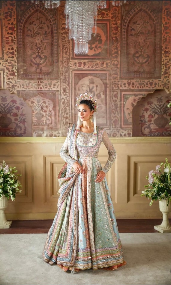 pastel engagement dress Pakistani Wedding Dress, Custom Tailored Pakistani Wedding Lehenga | Mehndi | Walima Cancan will be charged Color:#25-Light Yellow Purple Makeup Vanities 1960s Prom: The Prom: