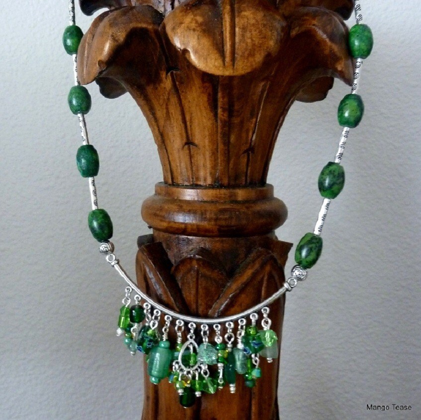 The Greens Necklace Green Glass Beads Crystals Australian Etsy