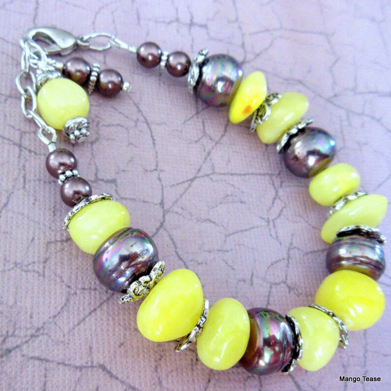 Yellow Stone Bead and Mahogany Glass Bead Bracelet Yellow Etsy