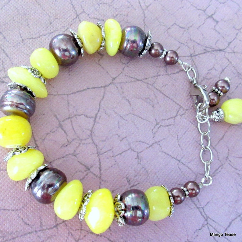 Yellow Stone Bead and Mahogany Glass Bead Bracelet Yellow Etsy