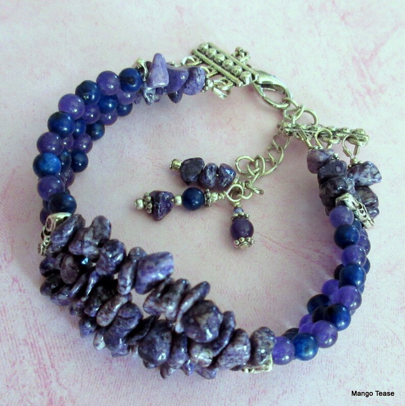 Lapis Amethyst Multistrand Bracelet Lapis Beads and Amethyst | Etsy