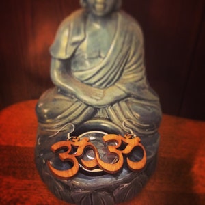 Wood OM Chakra Earrings